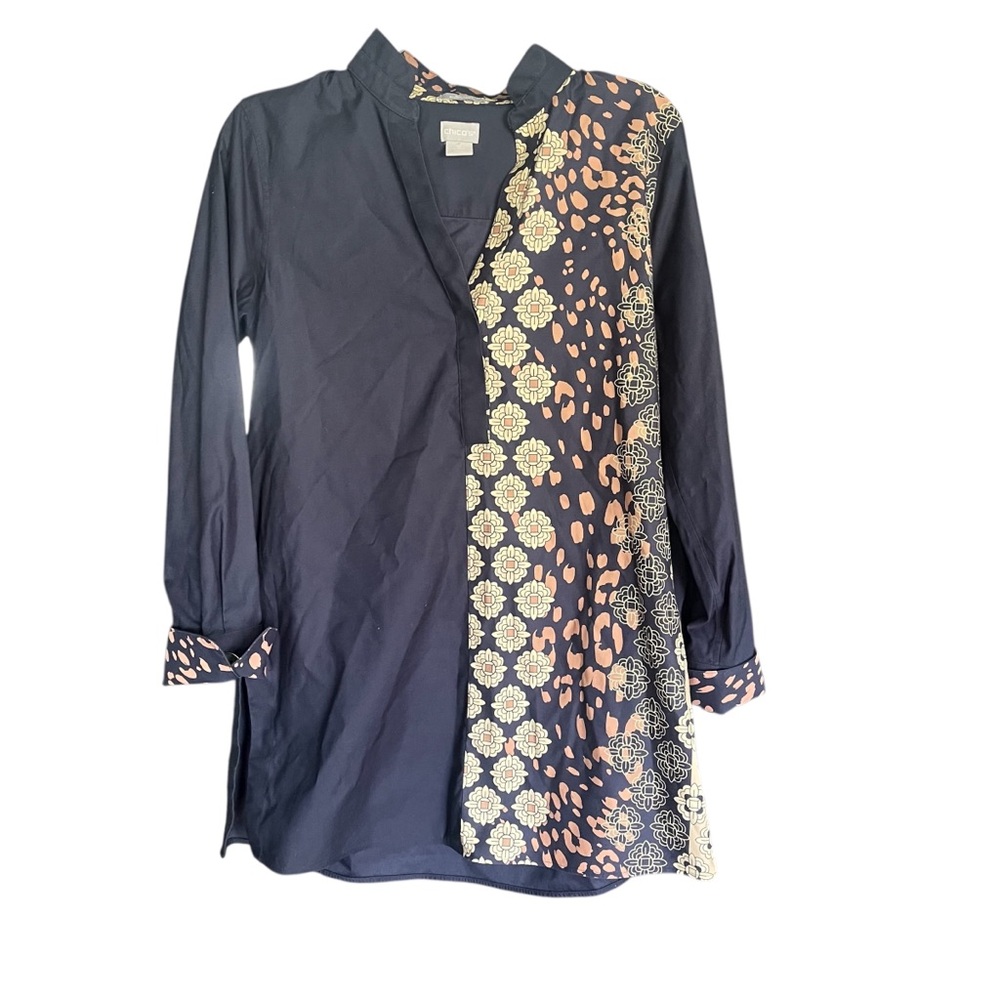 Chico's Blue and Gold Patterned Tunic